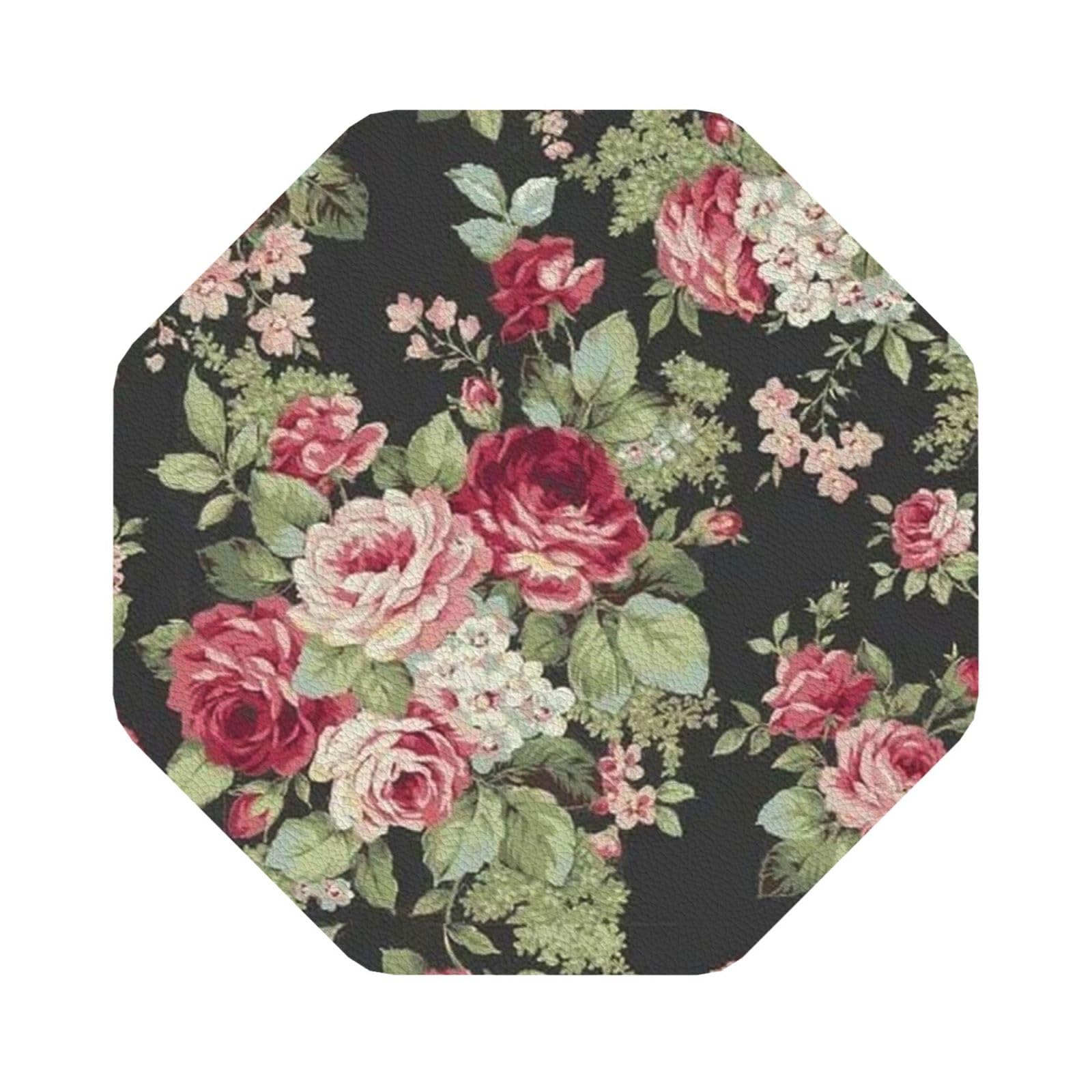 Safflower leaf PU Leather Coasters Set of 6 Octagon Drink Coasters