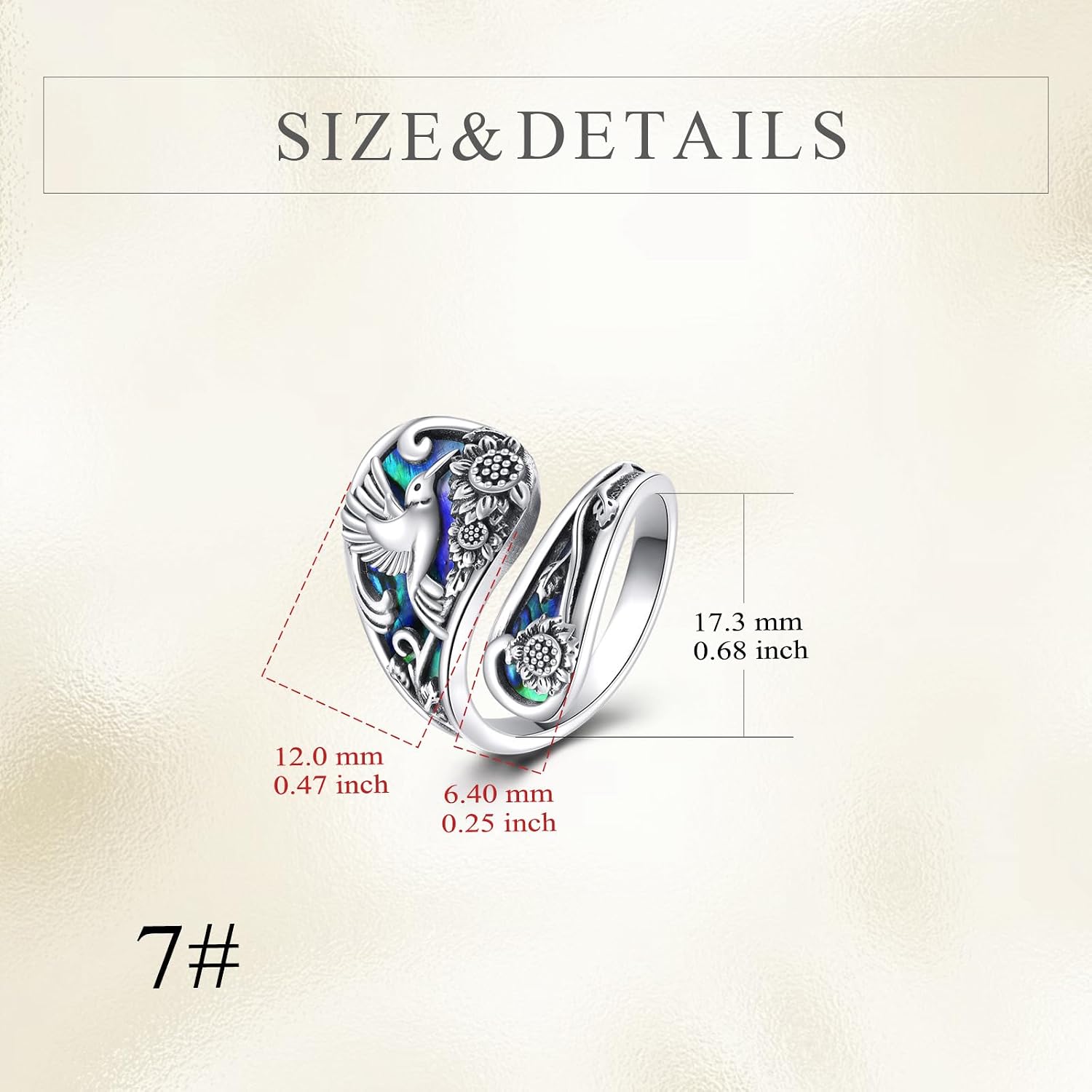 YFN S925 Sterling Silver Hummingbird/Cross/Sunflower/Mountain/Tree of Life Spoon Ring - Vintage Boho Sunflower Thumb Oxidized Wrap Rings Victorian Style Antique Floral Jewelry Gifts for Men Women