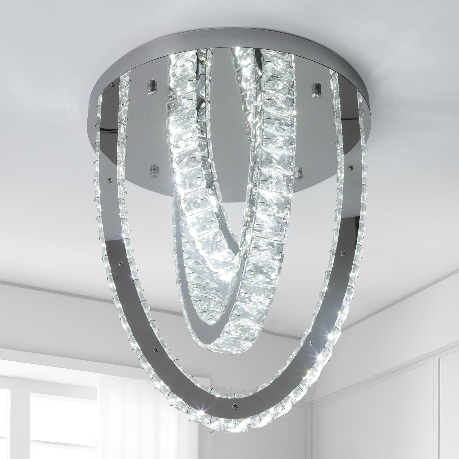 Photo 1 of Vinilky Modern Crystal Ceiling Light Chandelier, Flush Mount Lighting Fixture Pendant Ceiling Lamp Light for Living Room Bedroom Dining Room Hallway