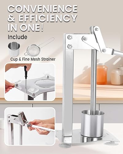 Miniatura 5 de Lemon Smasher - Exprimidor de frutas de acero inoxidable con taza y colador, trituradora de nueces manual de alta resistencia, trituradora de nueces