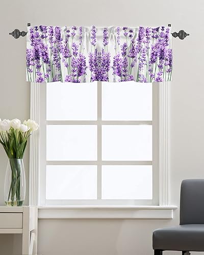 Miniatura 2 de Cortina de cenefas de lavanda púrpura pastoral para cocina, cafetería, cenefa floral de primavera de 42 x 12 pulgadas, bolsillo para barra, cortinas