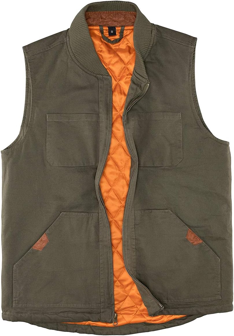 Lisskolo Men's Quilted Lined Vest Washed Canvas Winter Warm Outdoor Hunting Work Utility Travel Vest Jacket - Image 2