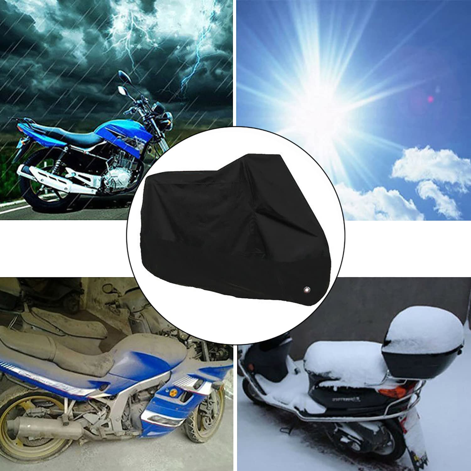 Telo Coprimoto Garage Copri Telone Scooter Telo Antifurto Protettivo XXXL 190T Tessuto Oxford per Moto Impermeabile Protegge da Polvere Pioggia Raggi UV Nero 265 x 105 x 125 cm