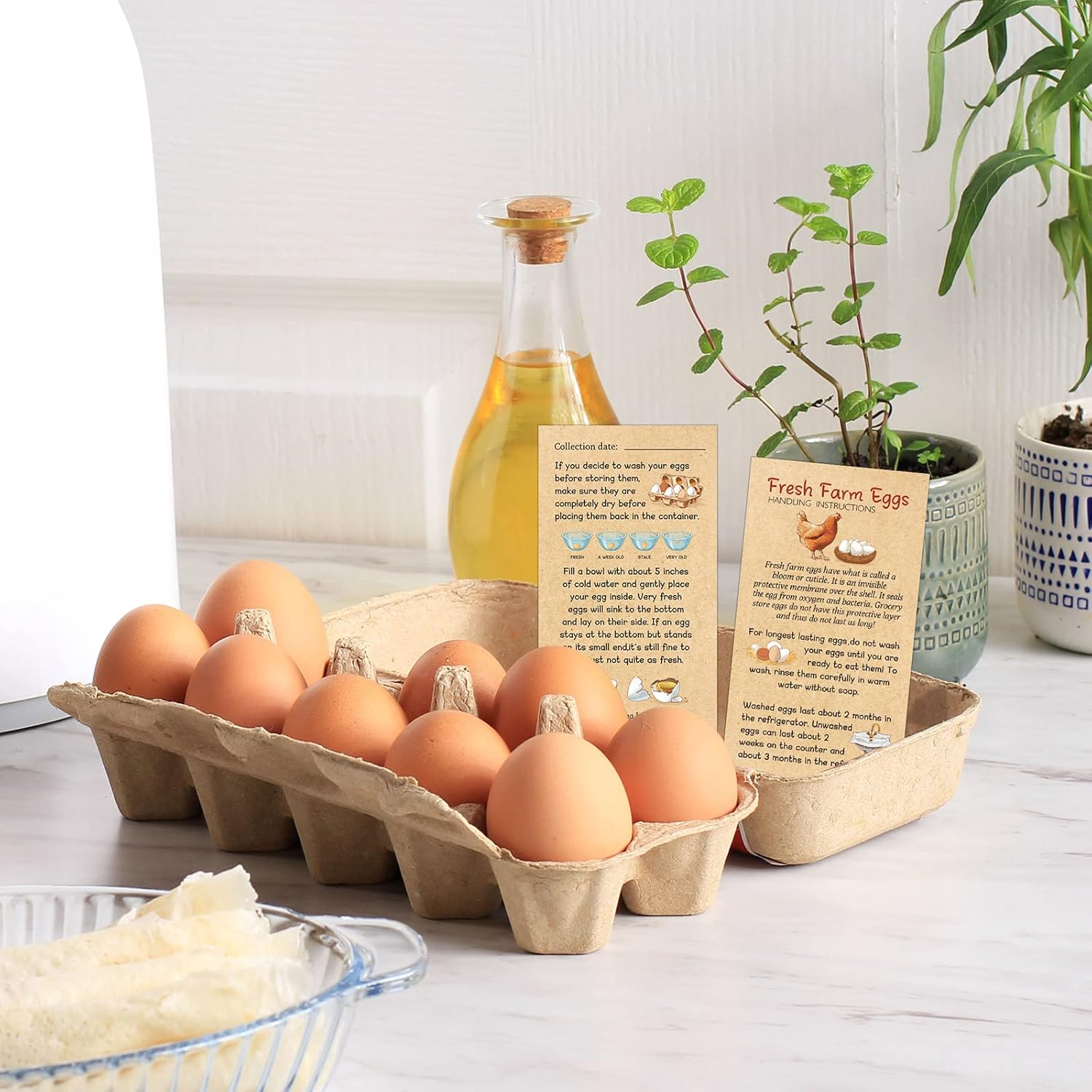 Kisston 200 Pcs Fresh Farm Eggs Handling Instruction Cards 2 x 3.5'' Christmas Egg Carton Stamp Bulk Label Cards Design for Carton Basket Farm Business Holiday Accessories (Simple Style) - Image 4