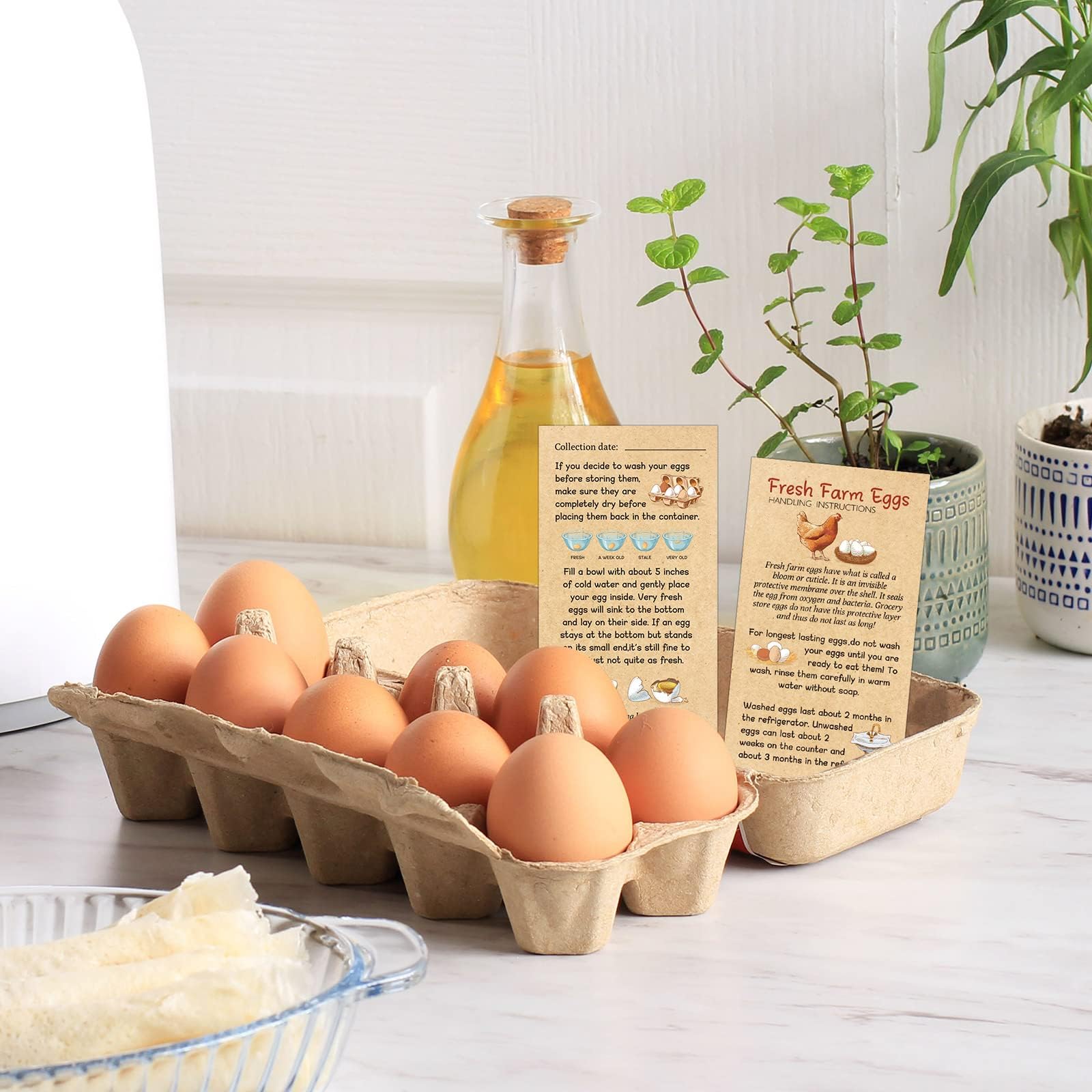 Kisston 200 Pcs Fresh Farm Eggs Handling Instruction Cards 2 x 3.5'' Christmas Egg Carton Stamp Bulk Label Cards Design for Carton Basket Farm Business Holiday Accessories (Simple Style)