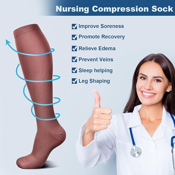 DRESHOW Chaussettes de Compression pour Hommes et Femmes Chaussettes de Compression pour Sportive, Cyclisme, Voyage en Avion, Course à Pied 3 Paires - 5