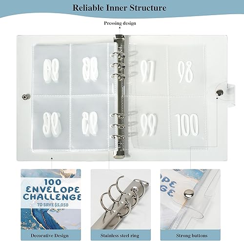 Miniatura 3 de Carpeta de desafío de ahorro de 100 sobres, carpeta de presupuesto para planificación y ahorro de $5050, planificador de ahorros diarios, forma