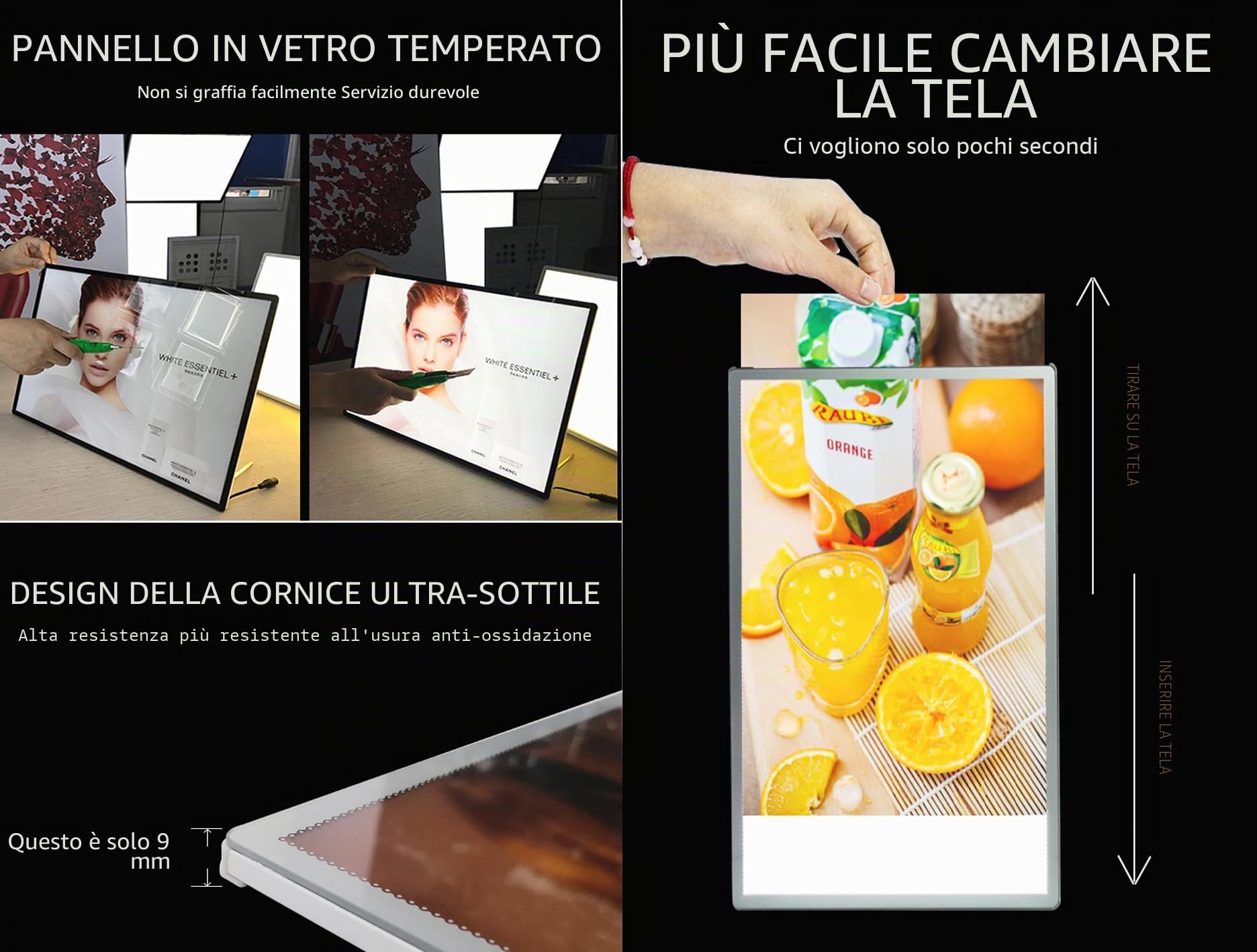 Scatola luminosa a LED formato A2 (420 x 594 mm), cornice pubblicitaria ultra sottile da parete con adattatore UK, cornice per poster in vetro temperato, lavagna retroilluminata per menù per