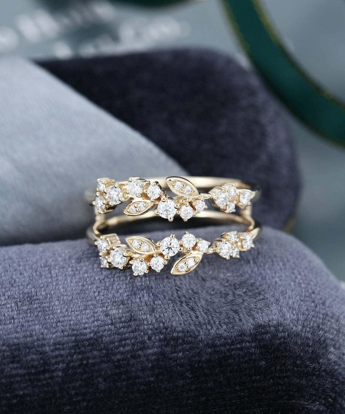 Drizzle Jewels 2 Ct Round Cut Lab Created Diamond Floral Design Wrap Enhancer Wedding Rings For Women's 14K Yellow Gold Finish