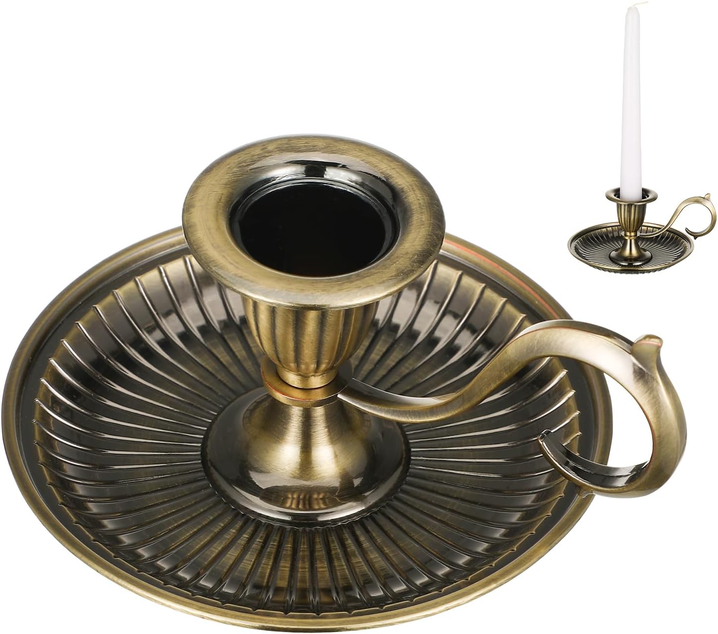 Retro Taper Candle Holder with Handle, Vintage Zinc Alloy Candlestick for Table Decoration, 4.52 X 4.52 X 2.55 Inch Old-Fashioned Candle Holder for Dining, Mantel, or Office Use