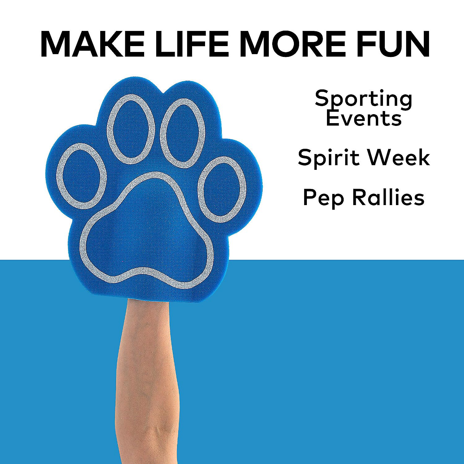Fun Express Blue Paw Print Team Spirit Foam Hands, 12 Pieces