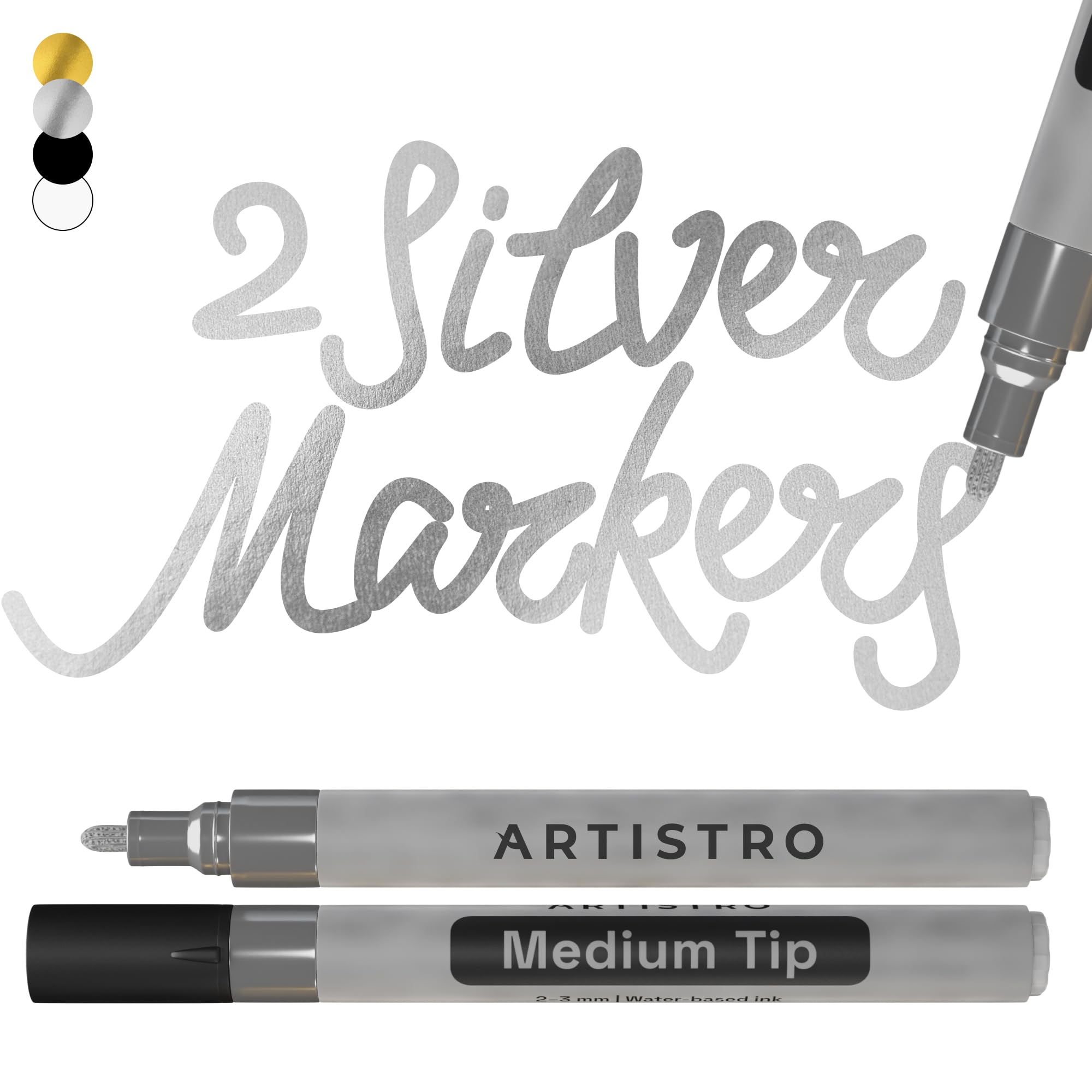 ARTISTRO Silver Acrylic Paint Markers - 3mm Medium-Tip - Set of 2