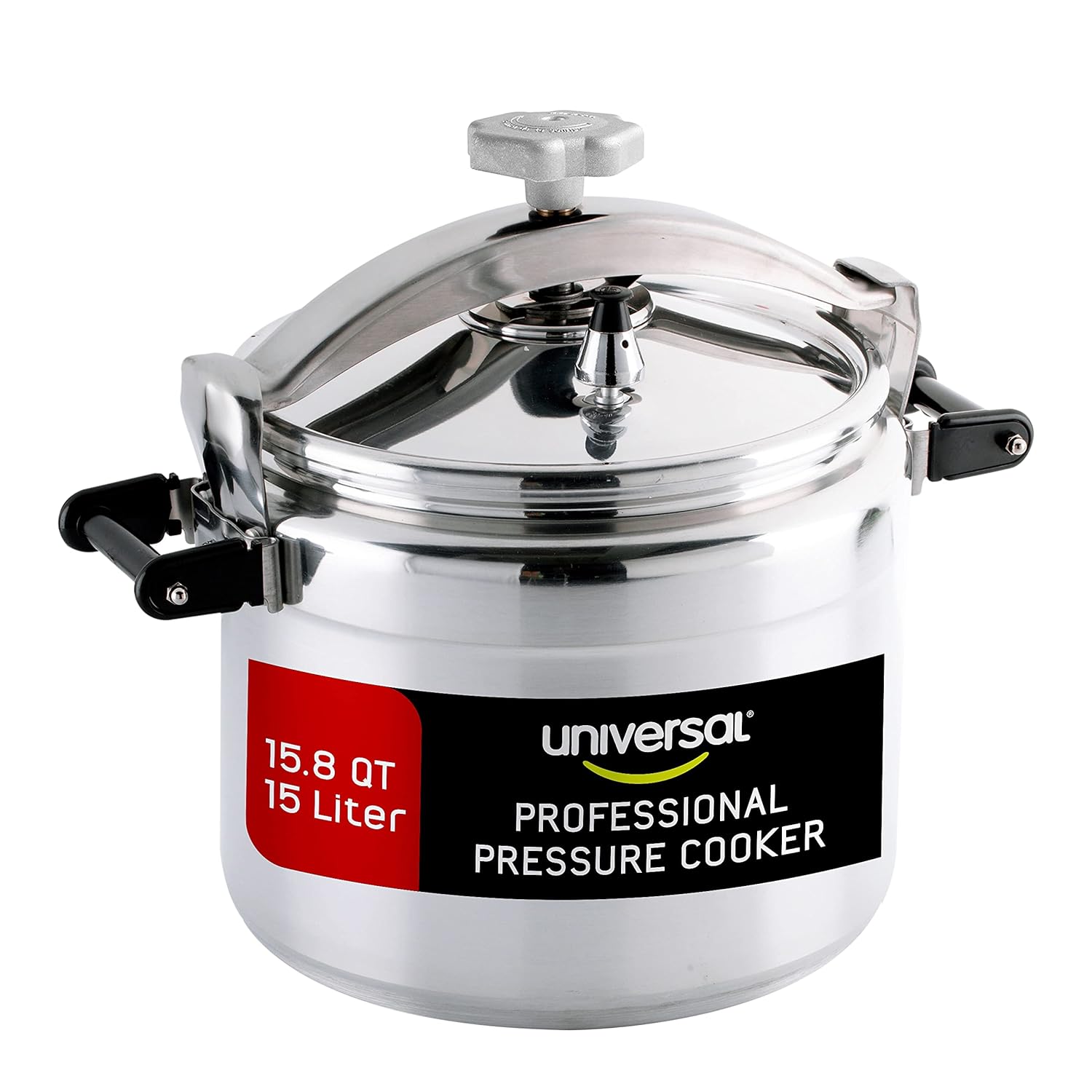 Universal Large 15 8-Quart Aluminum Pressure Cooker for Professional Use Commercial-Grade 1 Safety Valve Reinforced Handles Easy-Open Lid