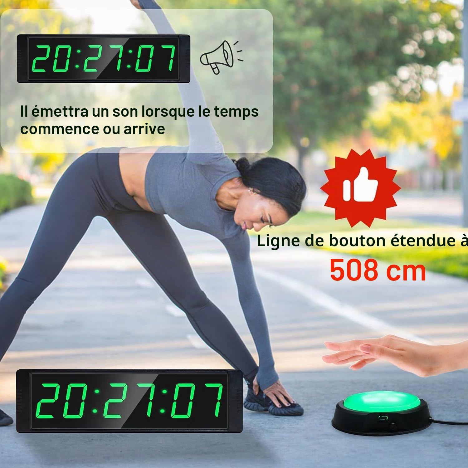 YZ Chronomètre Bouton avec Buzzer, Timer Sport Minuteur Fitness, Game Timer | Écran LED lumineux, télécommande, multimode, boîtier aluminium résistant,facile à transporter