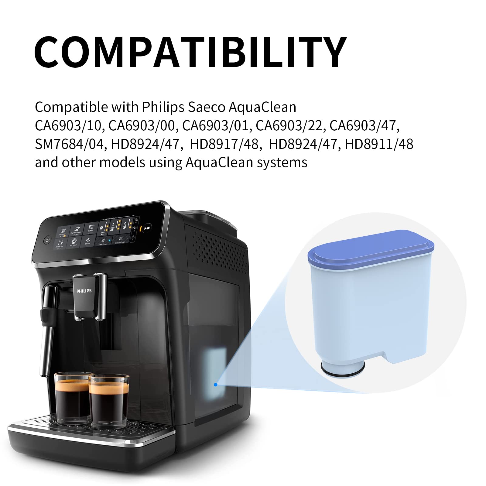 Lot De 6 Filtres à Eau AquaHaven Pour Philips AquaClean - Sans BPA, Anti-Calcaire, Charbon Actif, Compatible Machines à Café LatteGo Et Saeco