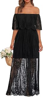 Women's Off Shoulder Lace Maxi Dress Boho Wedding Guest Bridesmaid Beach Formal Long Dress