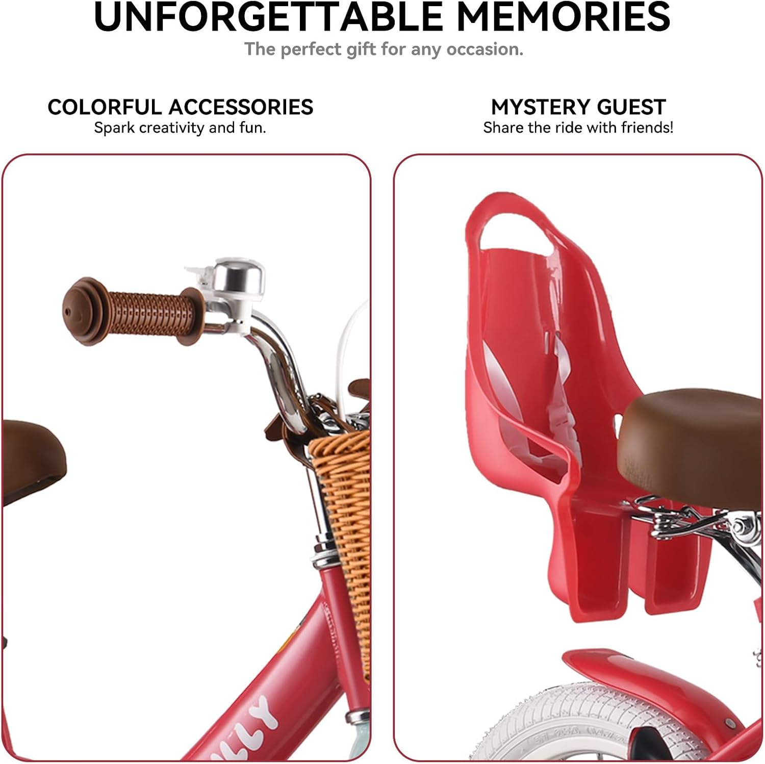 RULLY Strawberry 12 14 16 Inch Girls Bike for 2-7 Year Olds, Kids Bicycle with Training Wheels, Basket & Doll Seat, Retro Bike for Toddlers Pink Red Purple