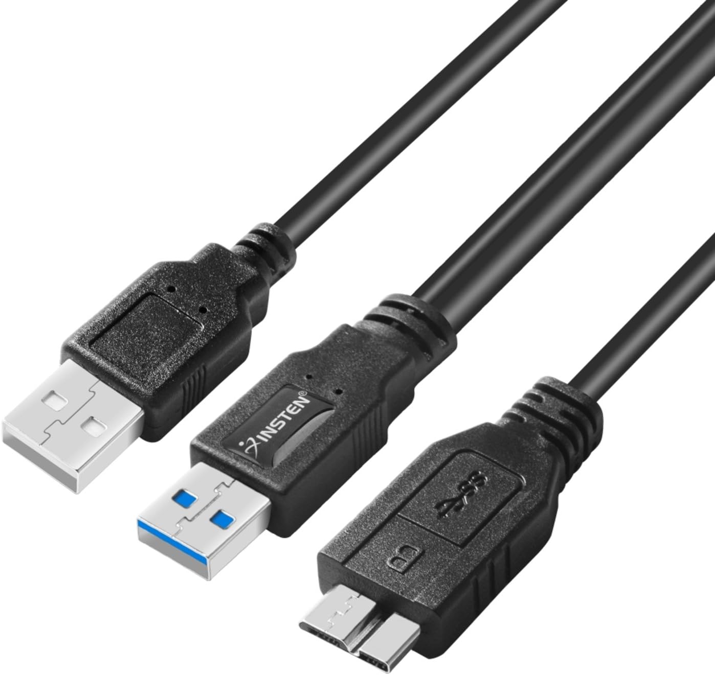 Insten Dual USB 3.0 Type A to Micro-B USB Y Shape High Speed Cable for External Hard Drives/Seagate/Toshiba/WD/Hitachi/Samsung/Wii-U/Note 3 (21 Inches)