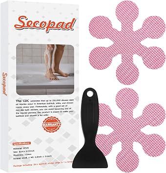 Secopad Bathtub Stickers Non-Slip, 24 PCS Safety Shower Treads Adhesive Appliques with Premium Scraper Pink