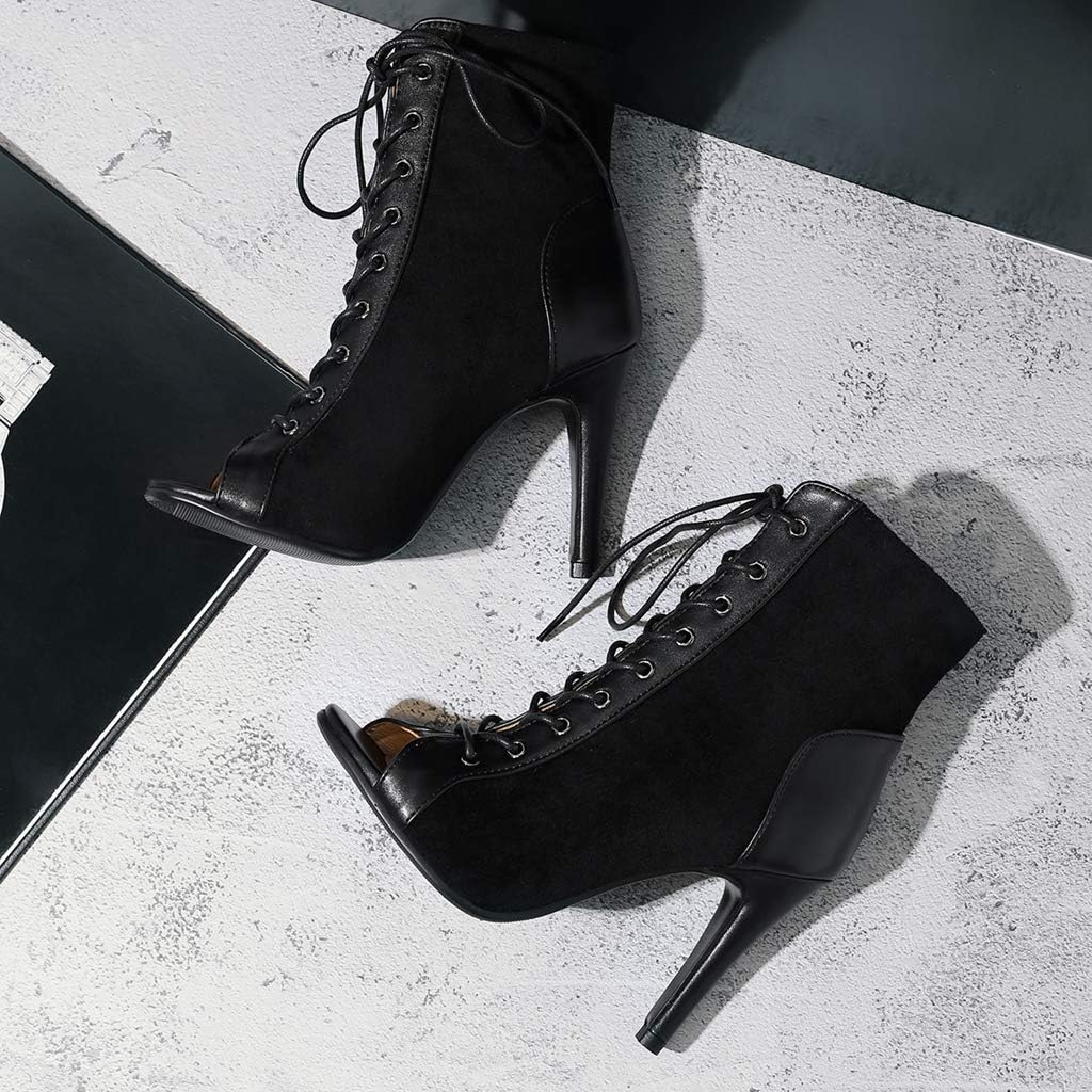MIOKE Women's Peep Toe Dance Stilettos High Heels Sandals Fashion Sexy Lace Up Ladies Dress Pumps Ankle Booties - Image 9