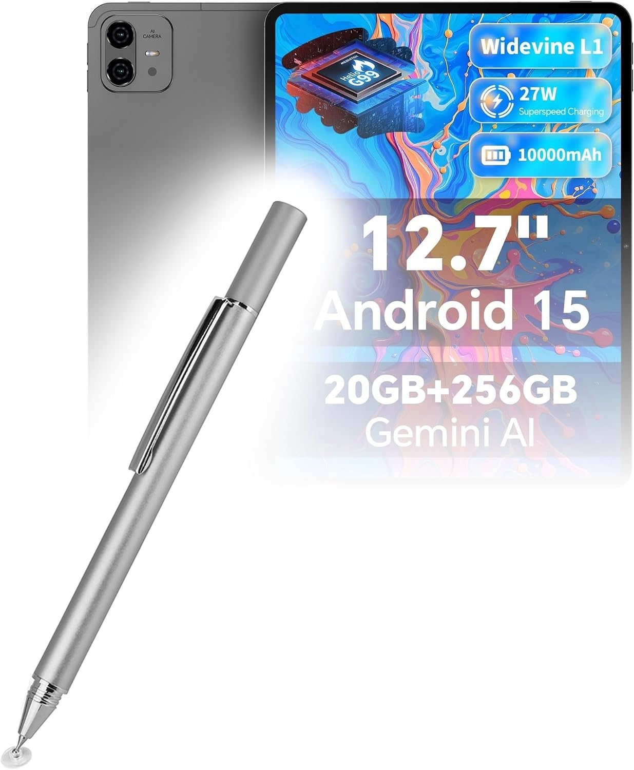 BoxWave Stylus Pen Compatible with Teclast ArtPad Pro (12.7 in) - FineTouch Capacitive Stylus, Super Precise Stylus Pen - Metallic Silver