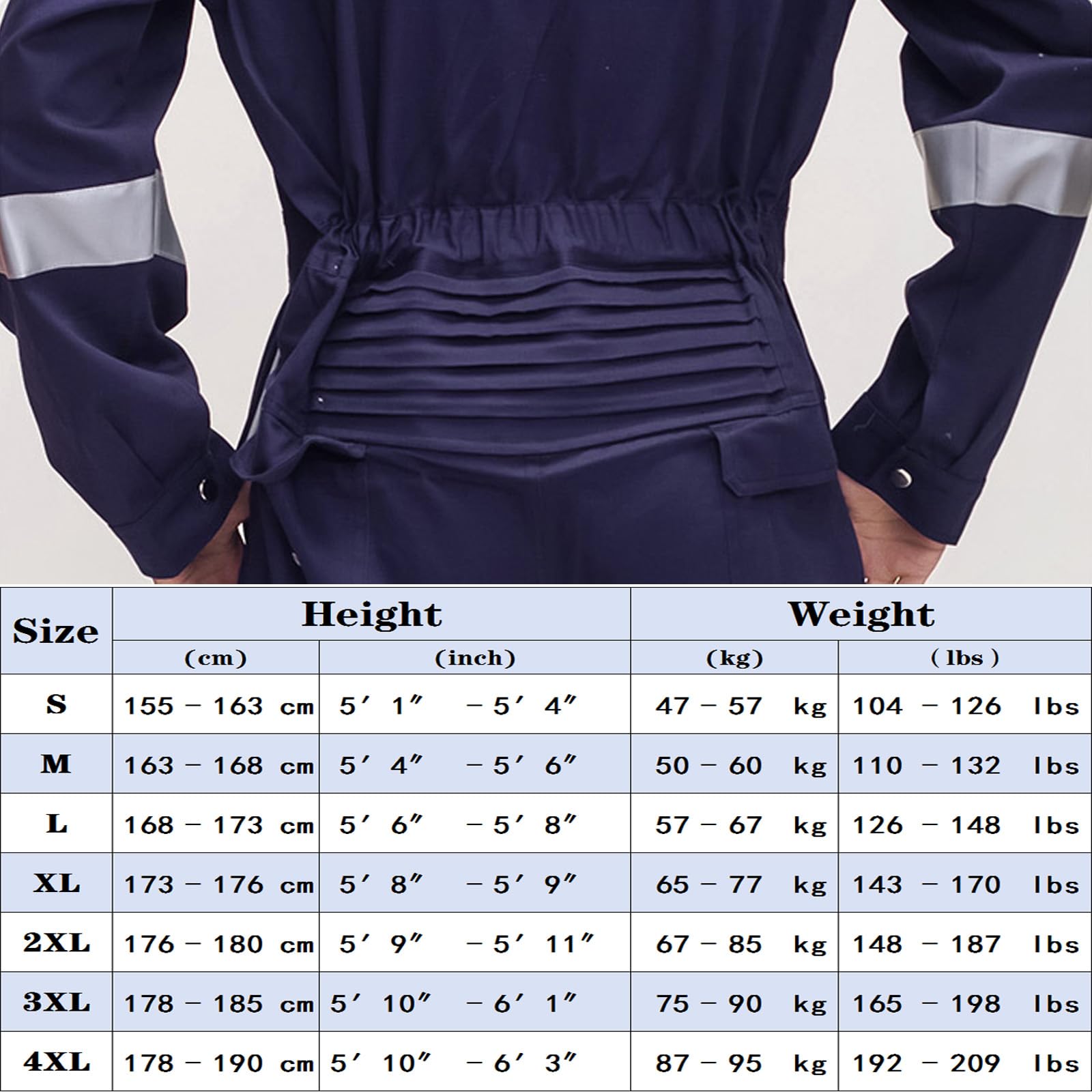 Tuta A Maniche Lunghe Zip-Front Tuta da Lavoro con Striscia Riflettente, Vita Piegata per Una Facile Piegatura