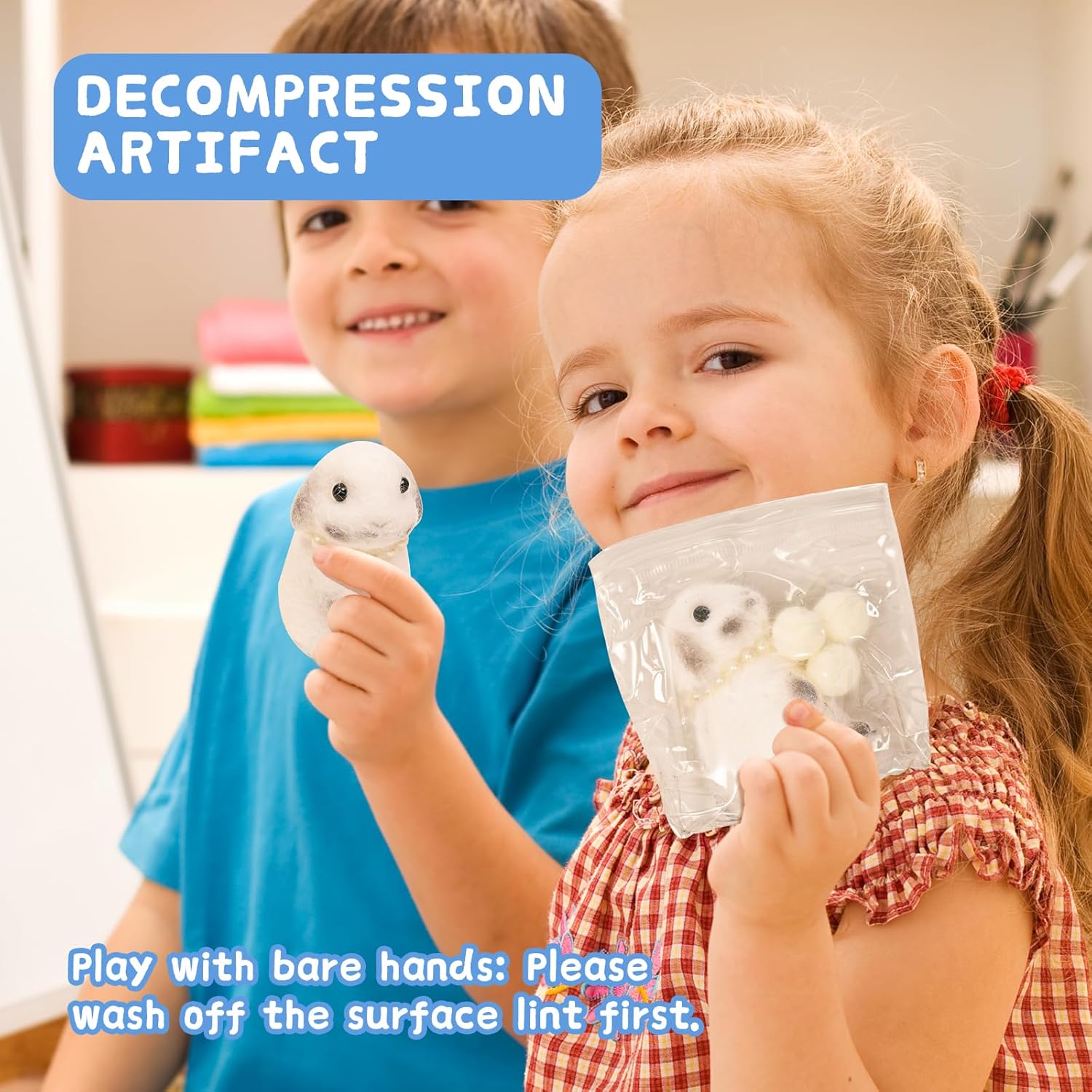 Easter Squishies Rabbit Toys,2pcs White Bunny Squeeze Animal Toys,Simulation Bunny Stress Relief Toy Furry Squish Novelty Toy with PVC Packaging Easter Basket Gift for Kids Adults