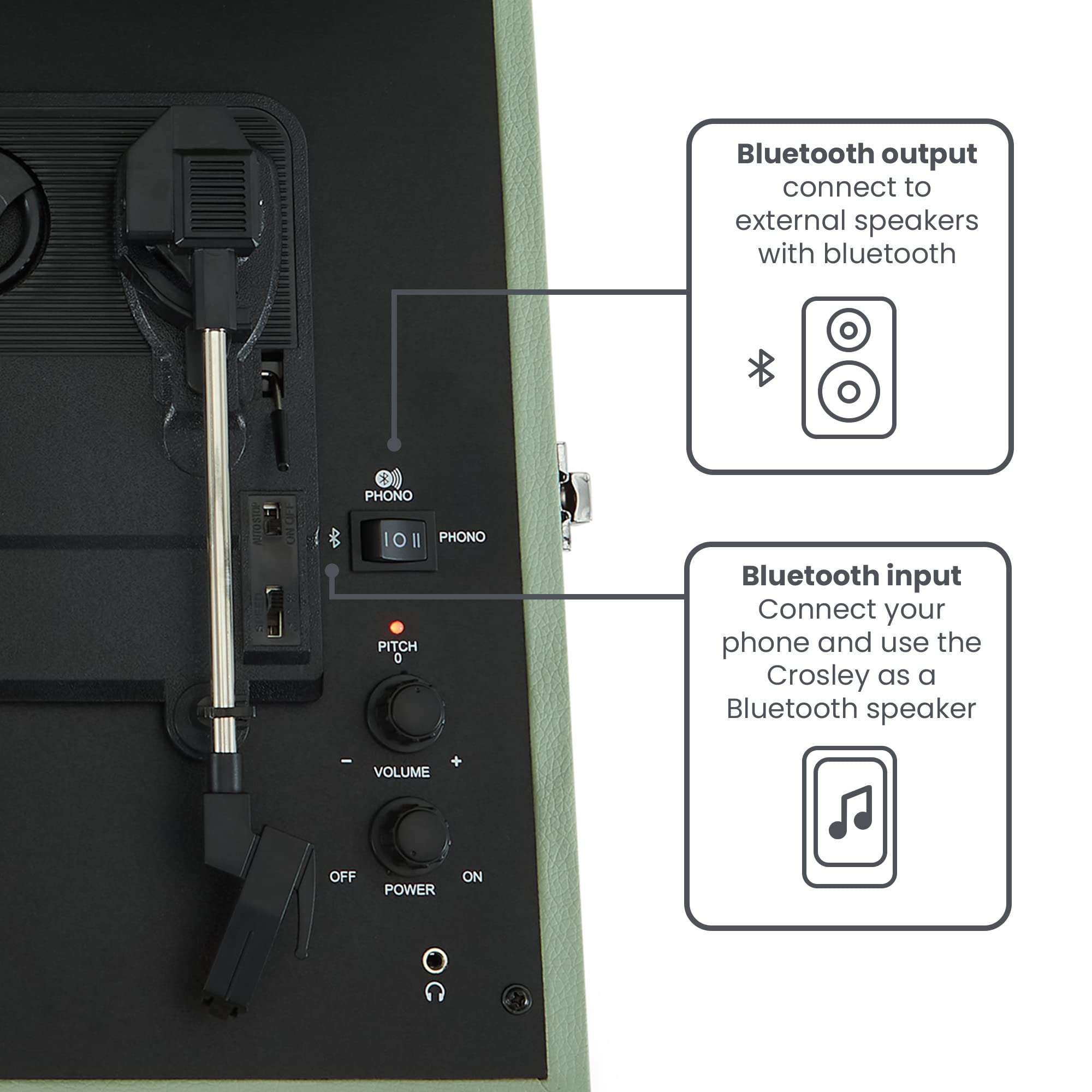 Crosley Voyager Giradischi con 2 altoparlanti, Bluetooth In & Out e AUX - Giradischi Vintage a 3 velocità - Per vinili da 7", 10" e 12" - Portatile con custodia integrata - Sage
