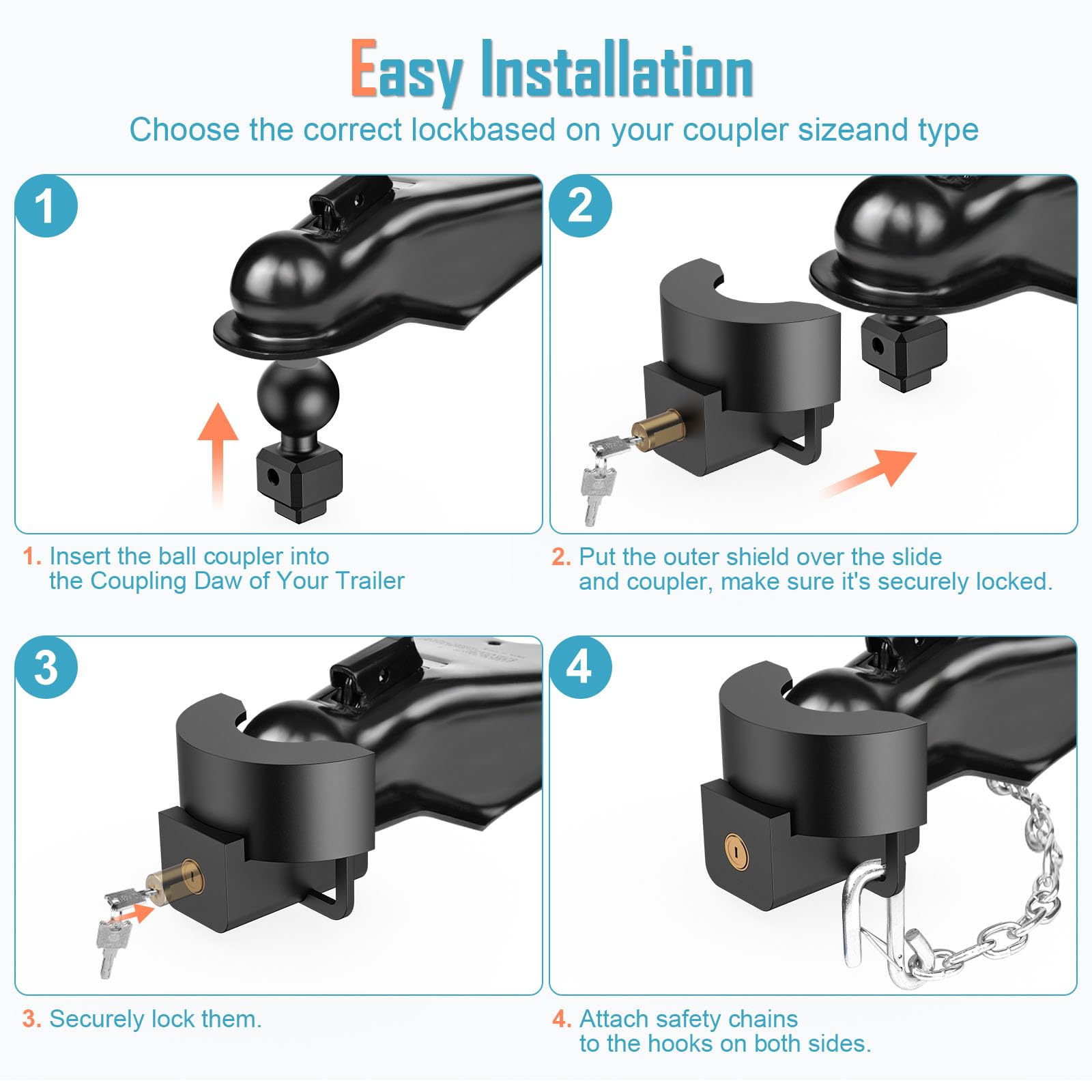 Heavy Duty Trailer Coupler Lock For 2" & 2-5/16" Hitches - Anti-Theft Solid Steel Hitch Lock 5 thumbnail image