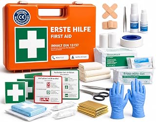 Erste Hilfe Koffer - DIN 13157:2021 nach aktueller Norm - Kasten inkl. Wandhalterung, Aufkleber - Erste Hilfe Verbandskasten geprüft