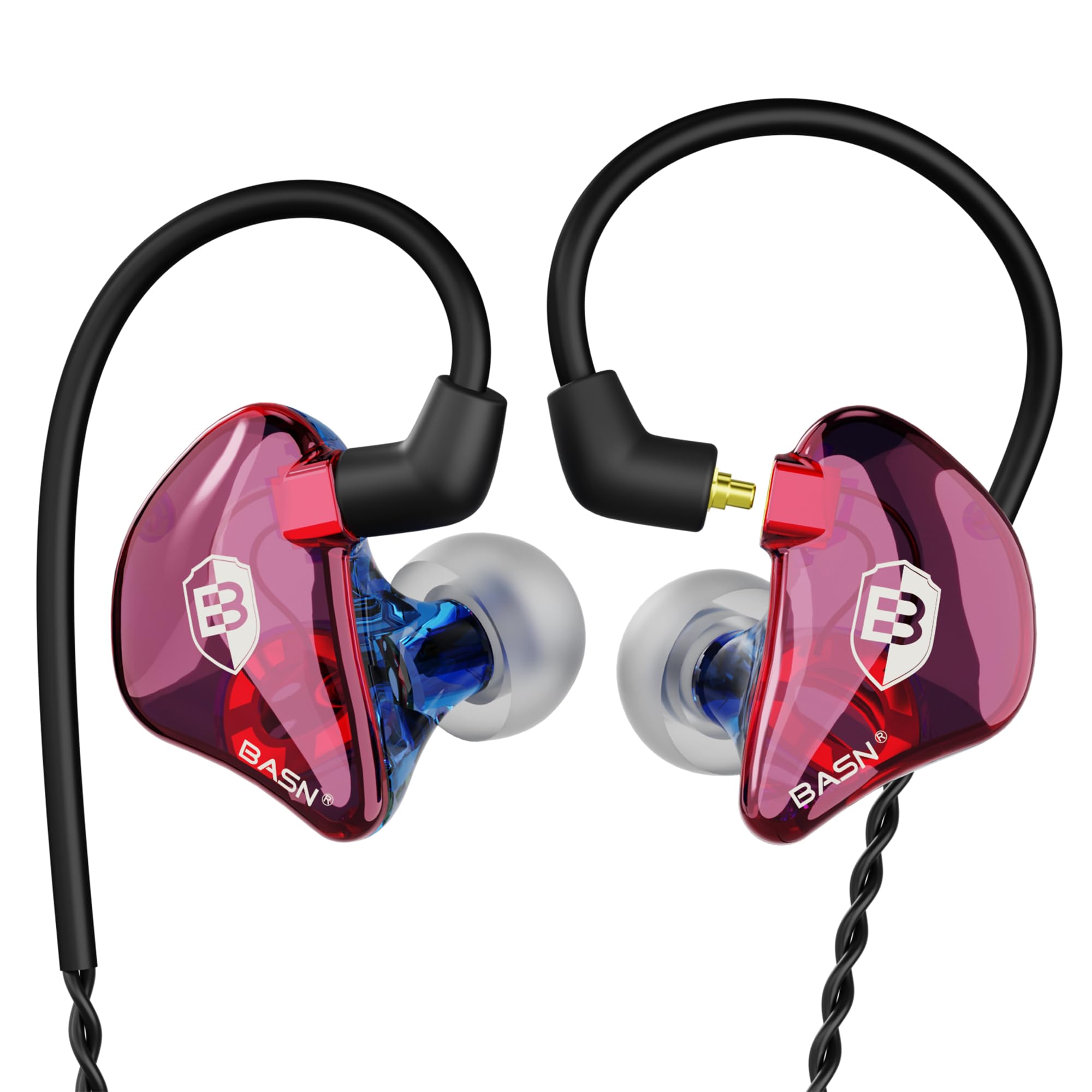 BASN Bsinger In-Ear-Monitore Geräuschisolierende Kopfhörer, Dual-dynamische Treiber High Definition Kabelgebundene Ohrhörer mit abnehmbarem MMCX-Kabel für Musiker Schlagzeuger Sänger (Blau&Lila)