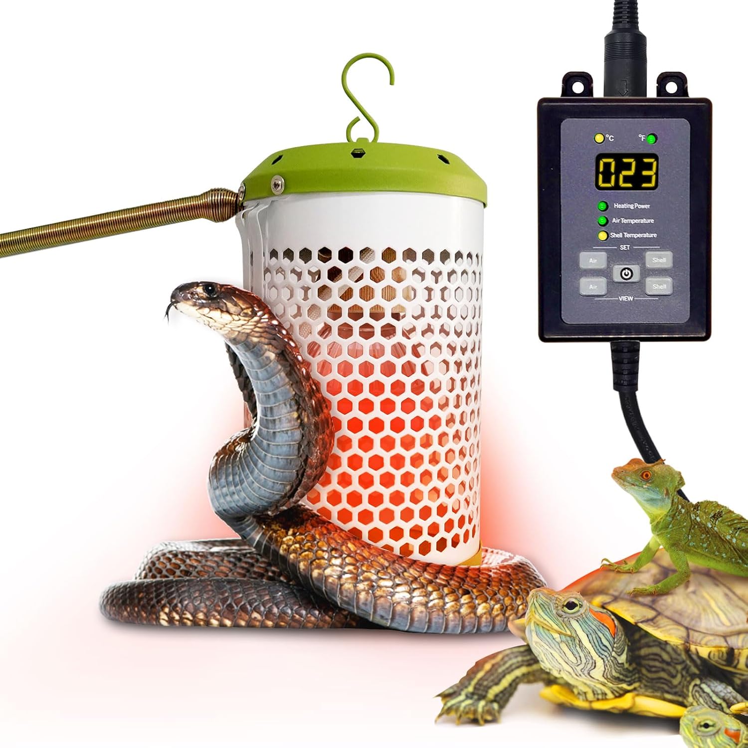 SYSAI Reptile Heat Lamp with Thermostat, 50W Red Night Heat Bulb Combo for Snake Bearded Dragon Turtle, Includes Bite Proof Cord & Hanger, for Terrarium Tank