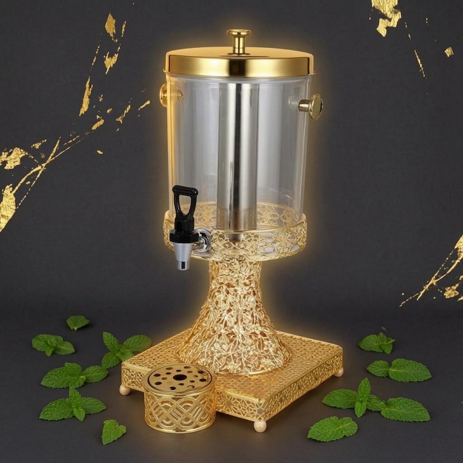 Dispensador Comercial Contenedor Servidor con Barril Transparente de 8 L y Detalles de Enrejado de Hielo y Grifo Frontal Adecuado para Desayunos Cafeterías Líneas de Servicio, Estilo A