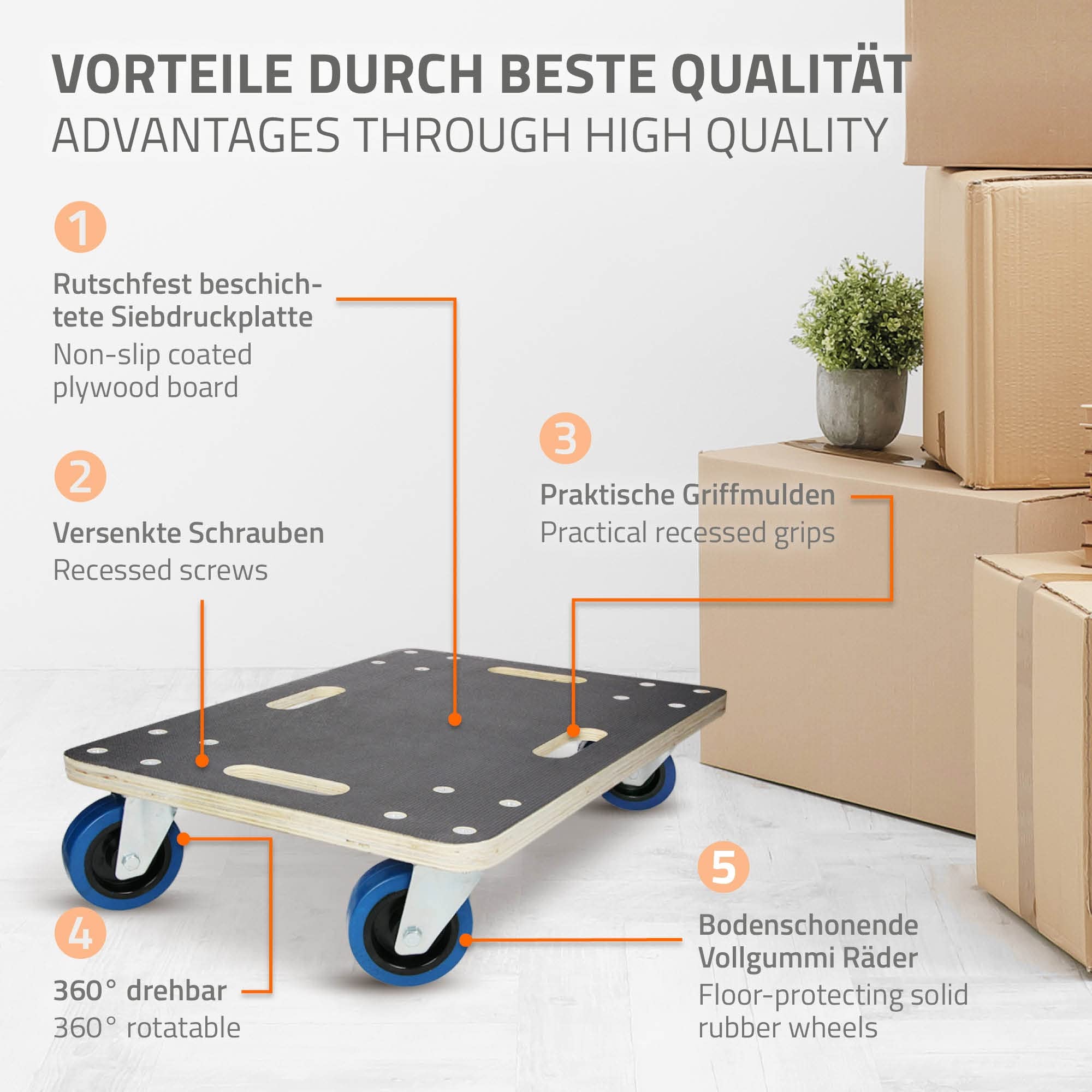 ECD Germany 2X Carrelli da Trasporto Mobili Elettrodomestici 40 x 60 cm Portata Carico Max. 800 kg Piattaforma Girevole Pedana con Ruote in Gomma Base Mobile Sposta Carichi Pesanti Trasloco Oggetti