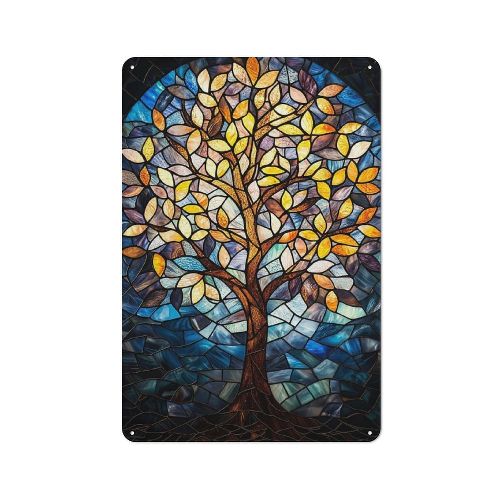 Junmoney Stained Glass Tree Tin Wall Plaque 30X20cm With For Man Cave Or Games Room, For Garage, Workshop And Man Cave Decoration