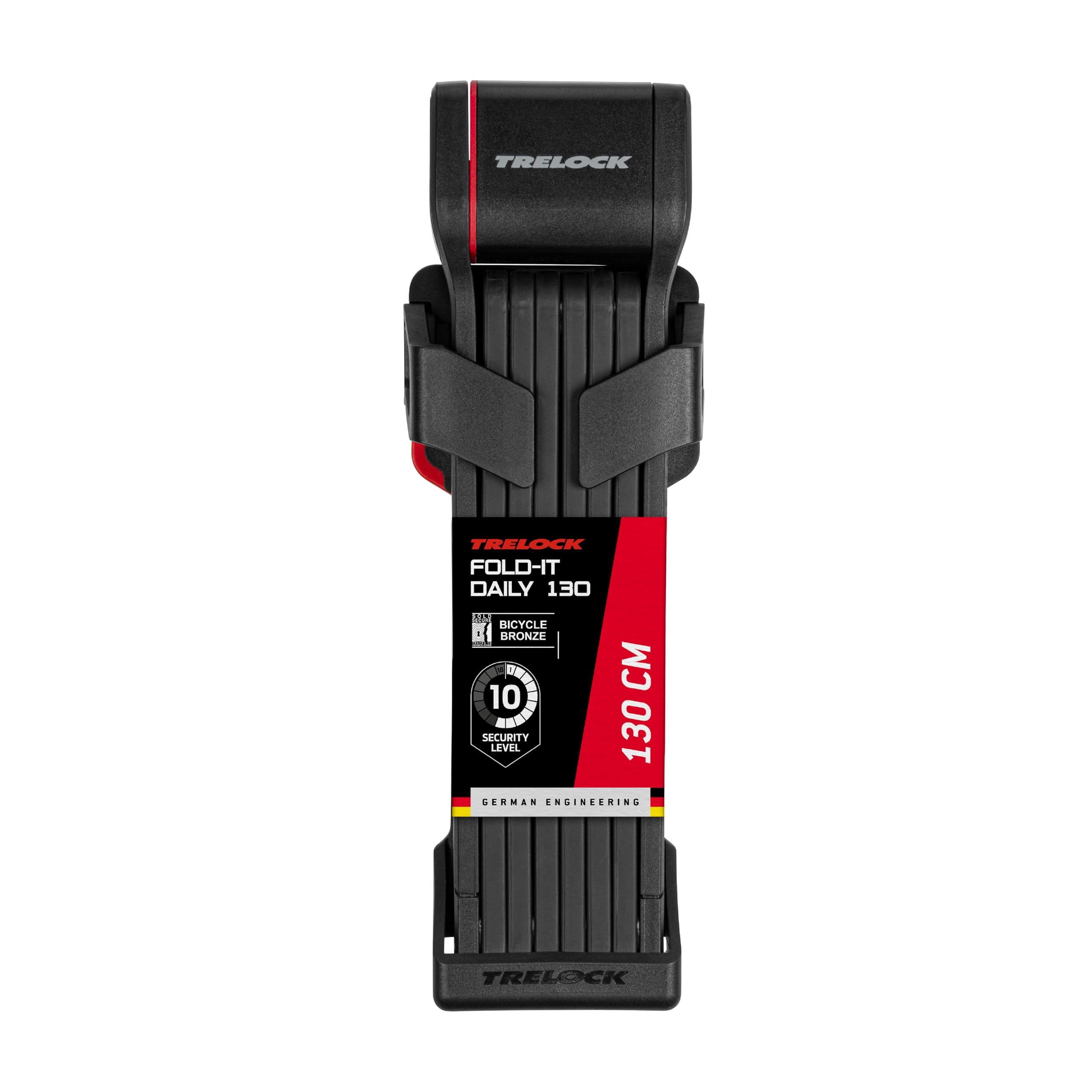 TRELOCK Fold-it Daily – Faltschloss 130 cm – inkl. X-Press-Halterung mit Tracking Tag Fach – Fahrradschloss passend für alle Rahmen