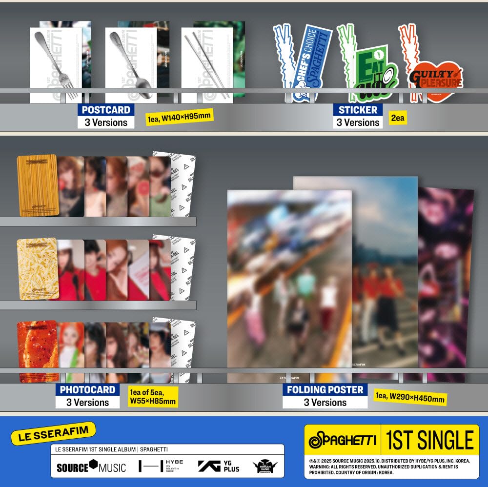 Amazon.com: LE-SSERAFIM Spaghetti 1st Single Album (3 ver. SET