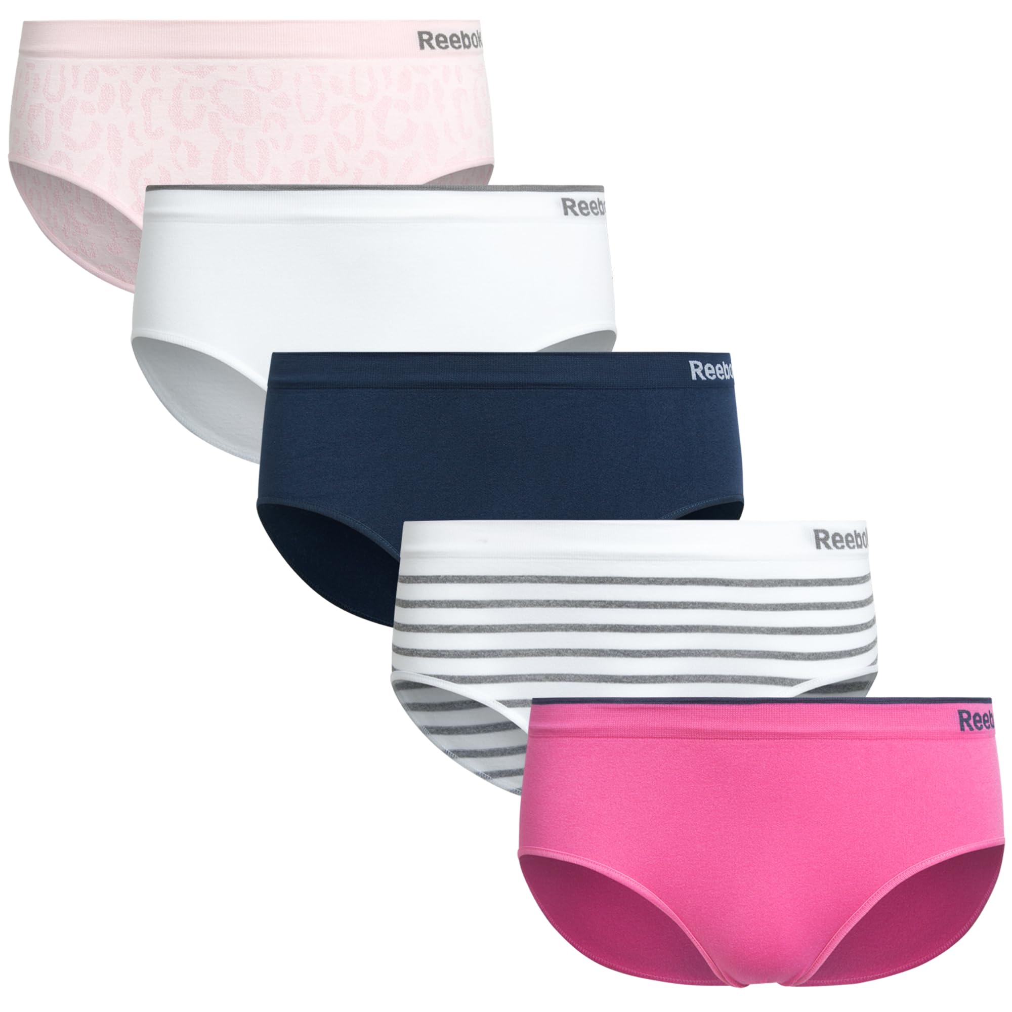 Reebok Biancheria intima da ragazza, confezione da 5, traspirante, elasticizzata, senza cuciture, biancheria intima hipster per ragazze (taglie: 6-16)