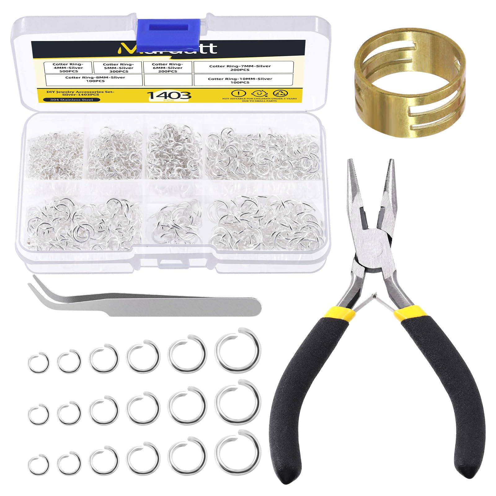 Mardatt 1403Pcs Jewelry Making Kit Includes 6 Sizes Open Jump Rings, Jewelry Pliers, Tweezers and Jump Ring Opener Perfect Jewelry Findings Kit for DIY Bracelet Necklace Jewelry Making(Silver)