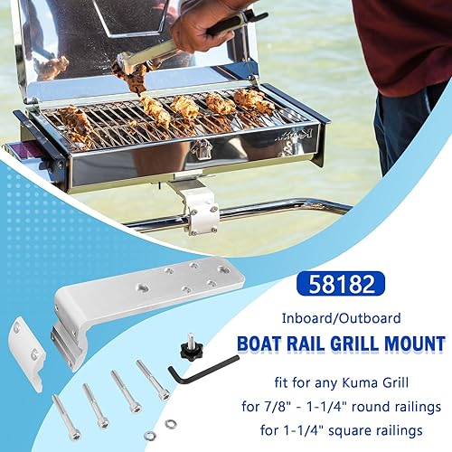 Miniatura 2 de Bonbo 58182 Reemplazo para cualquier parrilla de barbacoa Kuma Kit de soporte de parrilla de montaje en riel marino interiorfuera de borda
