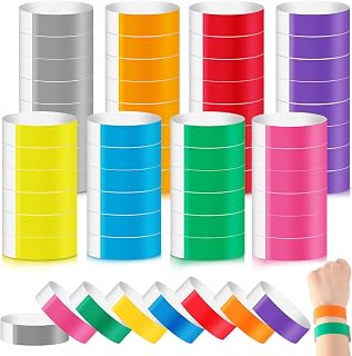 LUYI 800 Pack Colored Waterproof Paper Wristbands for Events - 8 Vibrant Colors Adhesive Party Armbands (Red, Green, Yellow, Blue, Orange, Pink, Purple, Grey)
