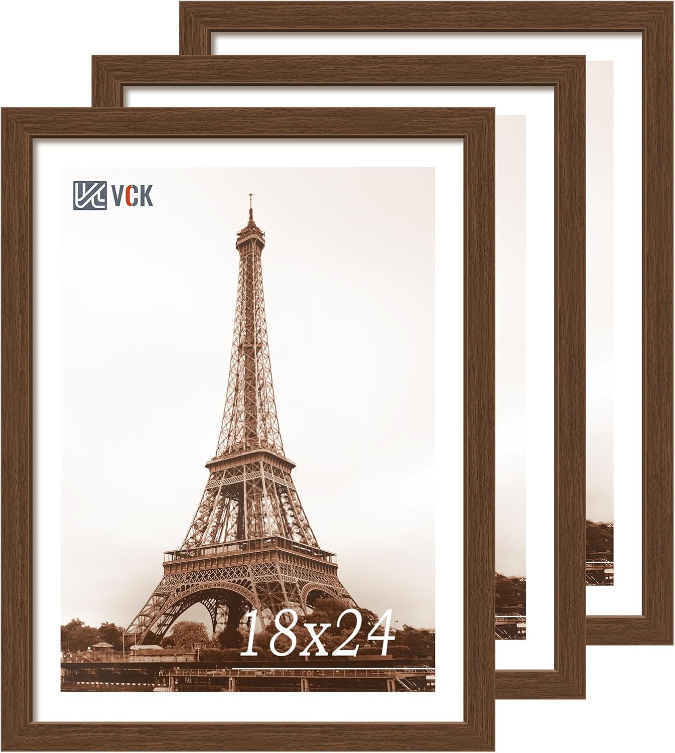 VCK 18x24 Brown Poster Frame 3 Pack, Wood Picture Frame with Exclusive Wood Grain, Wall Mounting Hanging Brown 18 x 24