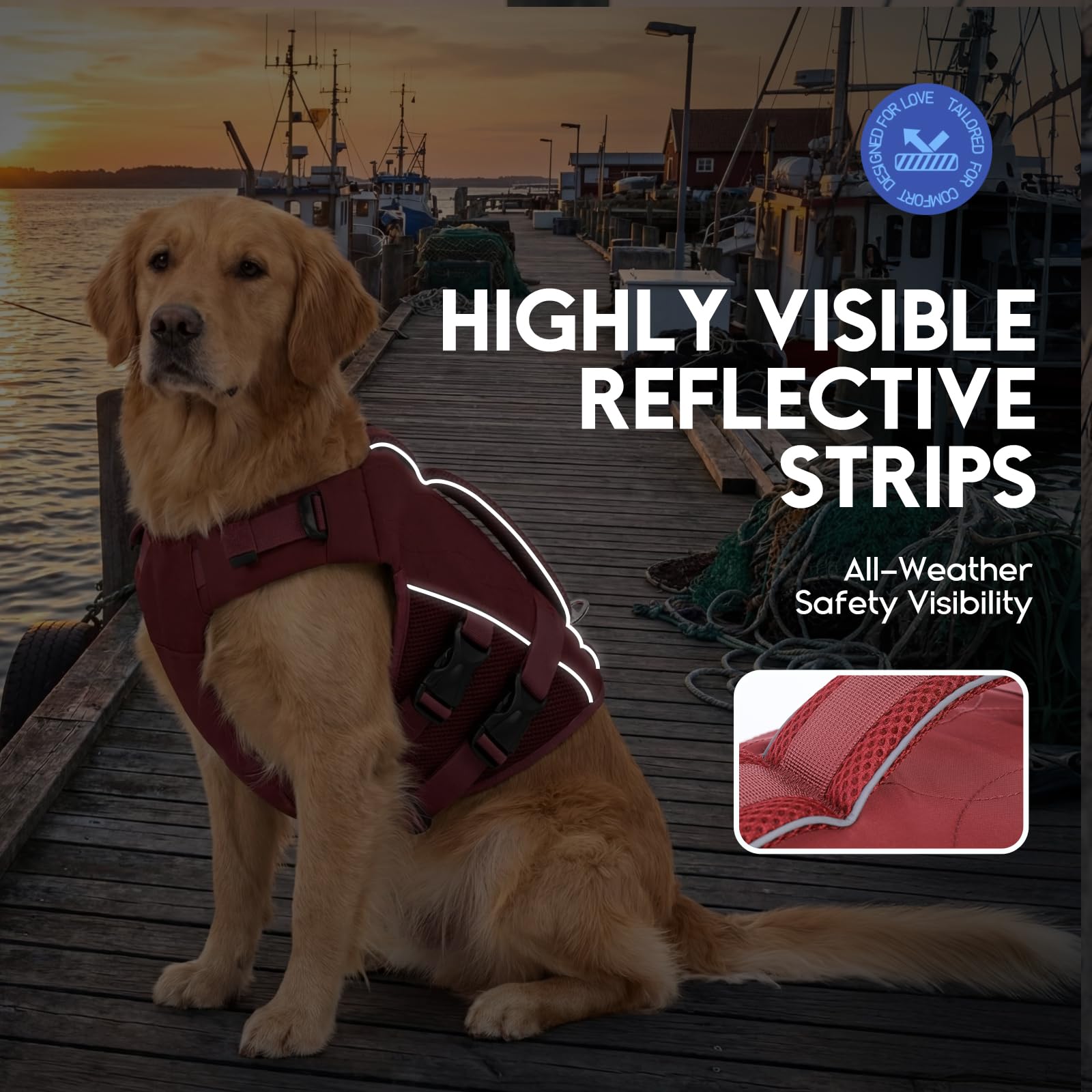 ASENKU Chaleco Salvavidas para Perros con Asa de Rescate, Cinturón Reflectante y Anilla D - Arnés Flotante con Panel Ventilado de Malla en el Vientre para Natación, Paseo en Barco, Seguridad en Agua