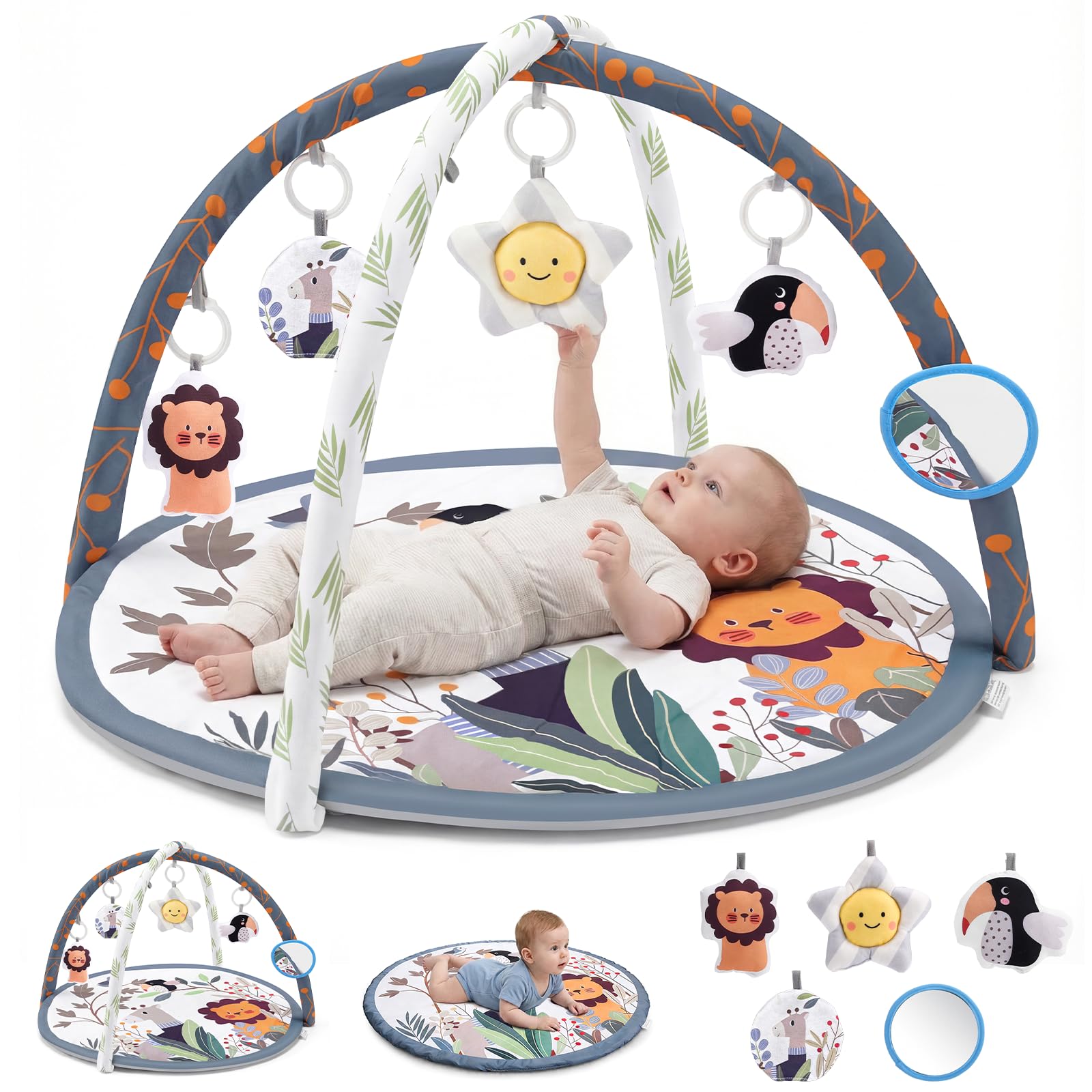 ITClosud Faltbare Spielbogen Baby, Krabbeldecke Spielmatte, Laufstall Babynestchen für Neugeborene mit 5 Sensorik Spielzeug Abnehmbarem und Spieluhr, Für Babys ab der Geburt, Neugeborene