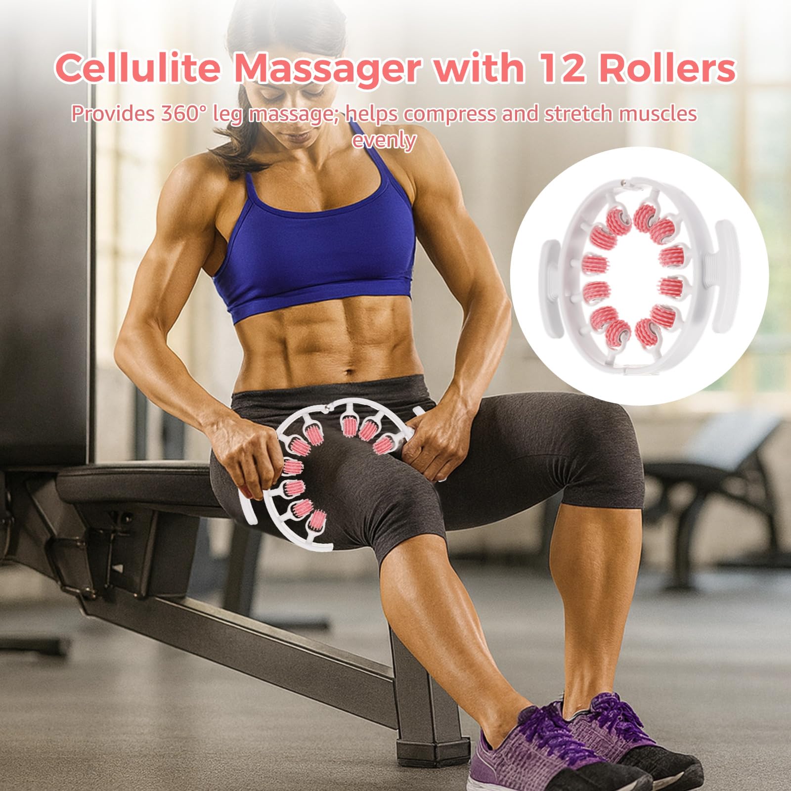 Cellulite-Massagegerät mit 12 Rollen, manuelles 360°-Beinmassagegerät, Massagerolle für Oberschenkel, Po und Taille, tragbares Massagewerkzeug für Zuhause und unterwegs