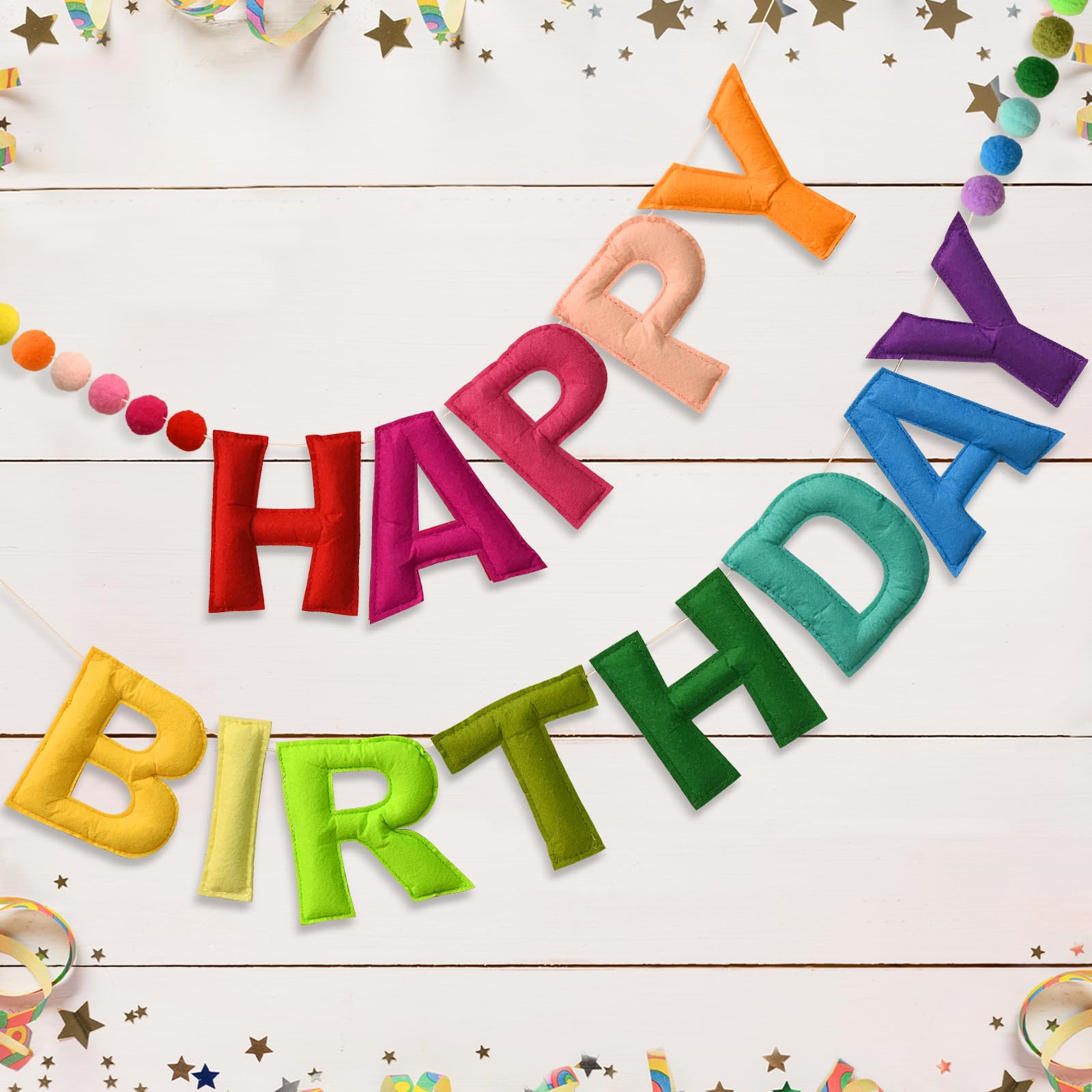 Guirlande Happy Birthday en feutre coloré LOLStar pré-enfilée pour anniversaire