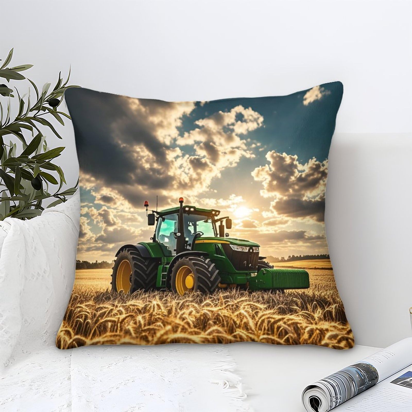 Lililaobiao Men's Ft Tractor-11 Cushion Cover With Ft Tractor, Johndeer Throw Pillow Case Home Decorative For /Wo Living Room Bedroom Sofa Chair 50X50cm Accent Pillow