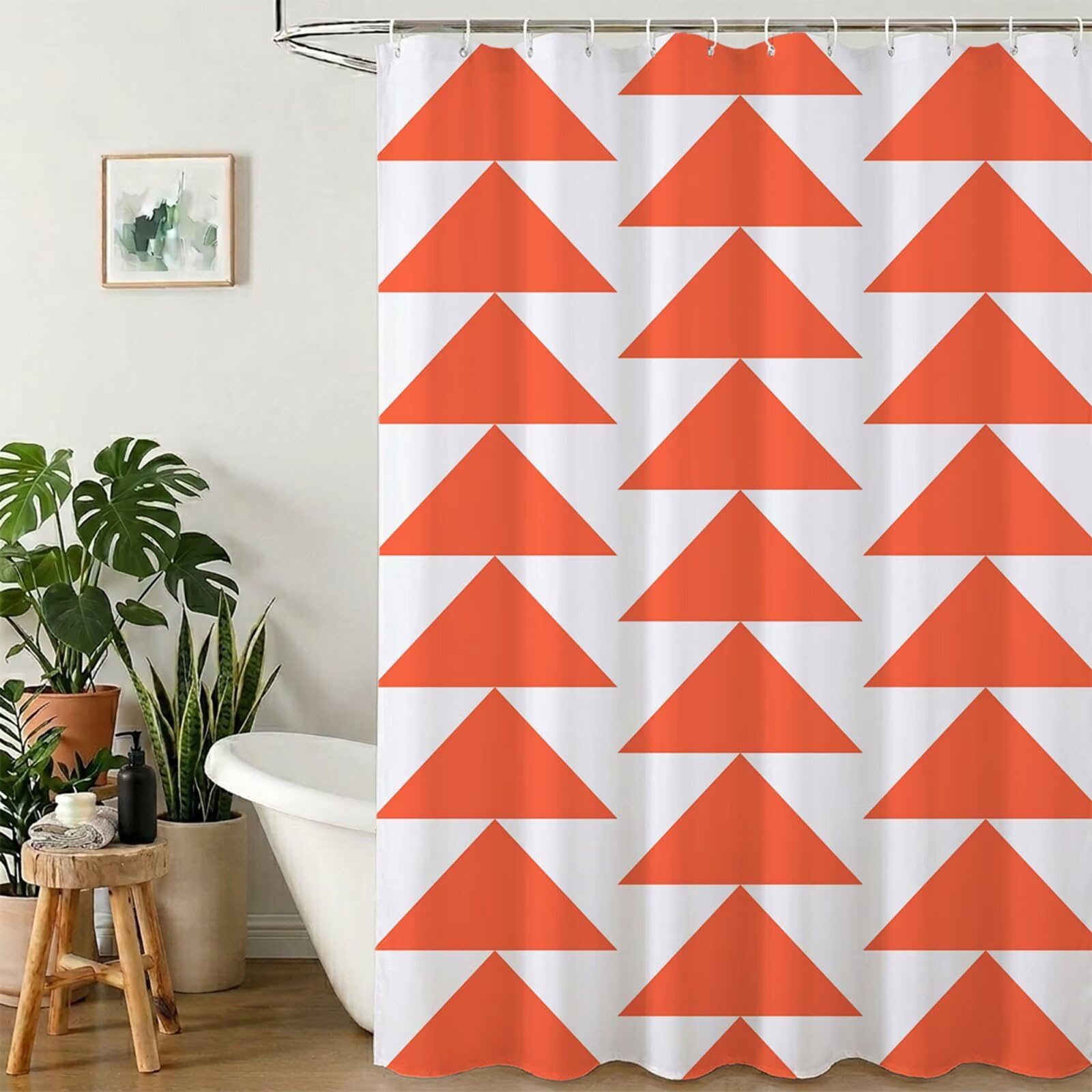 Rideau de douche imperméable anti-moisissure 180x180 en polyester lesté orange géométrique