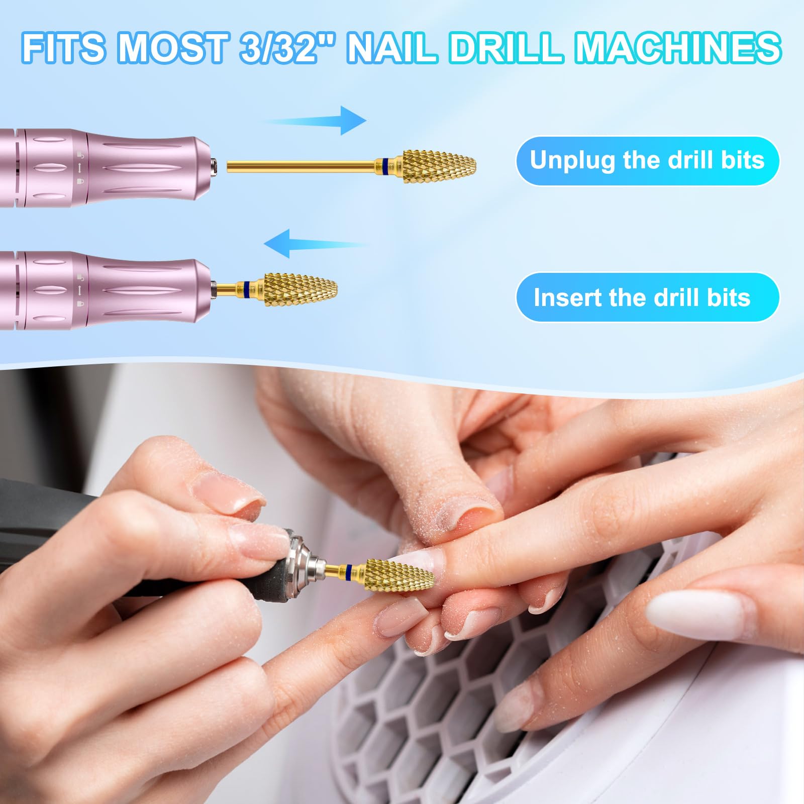 CGBE Punte Fresa Unghie, 5 Pezzi Punta Fresa Unghie Rimozione Gel Acrilico Cuticola, Punta Fresa Oro in Carburo di Tungsteno per La Preparazione delle Unghie, Set-A