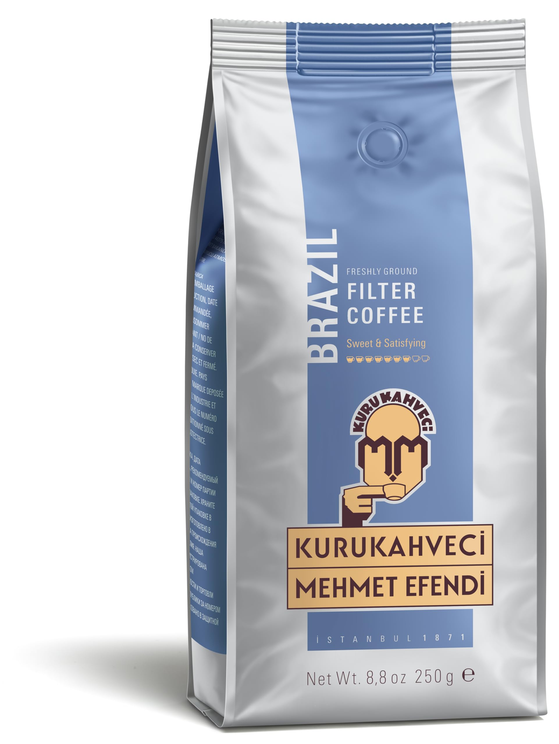 KURUKAHVECI MEHMET EFENDI Brezilian filtr do kawy, świeżo mielona, naturalny, słodki, pełny, karmelowy i czekoladowy, 8,8 Fl OZ